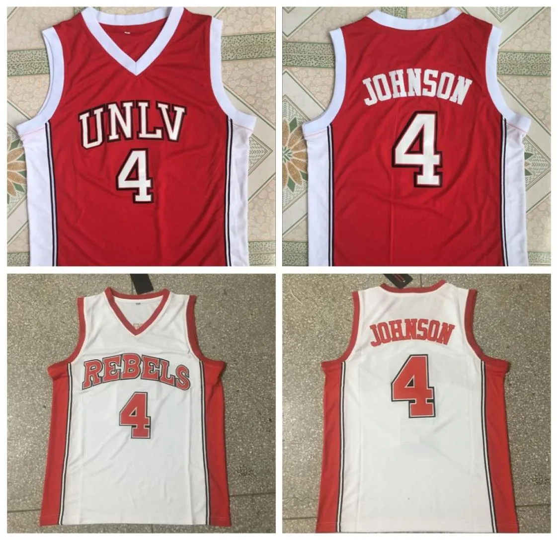 Vintage UNLV 4 Larry Johnson Nevada College Basketball Jerseys Mens Home Vermelho Branco Costurado Camisas SXXL7274834