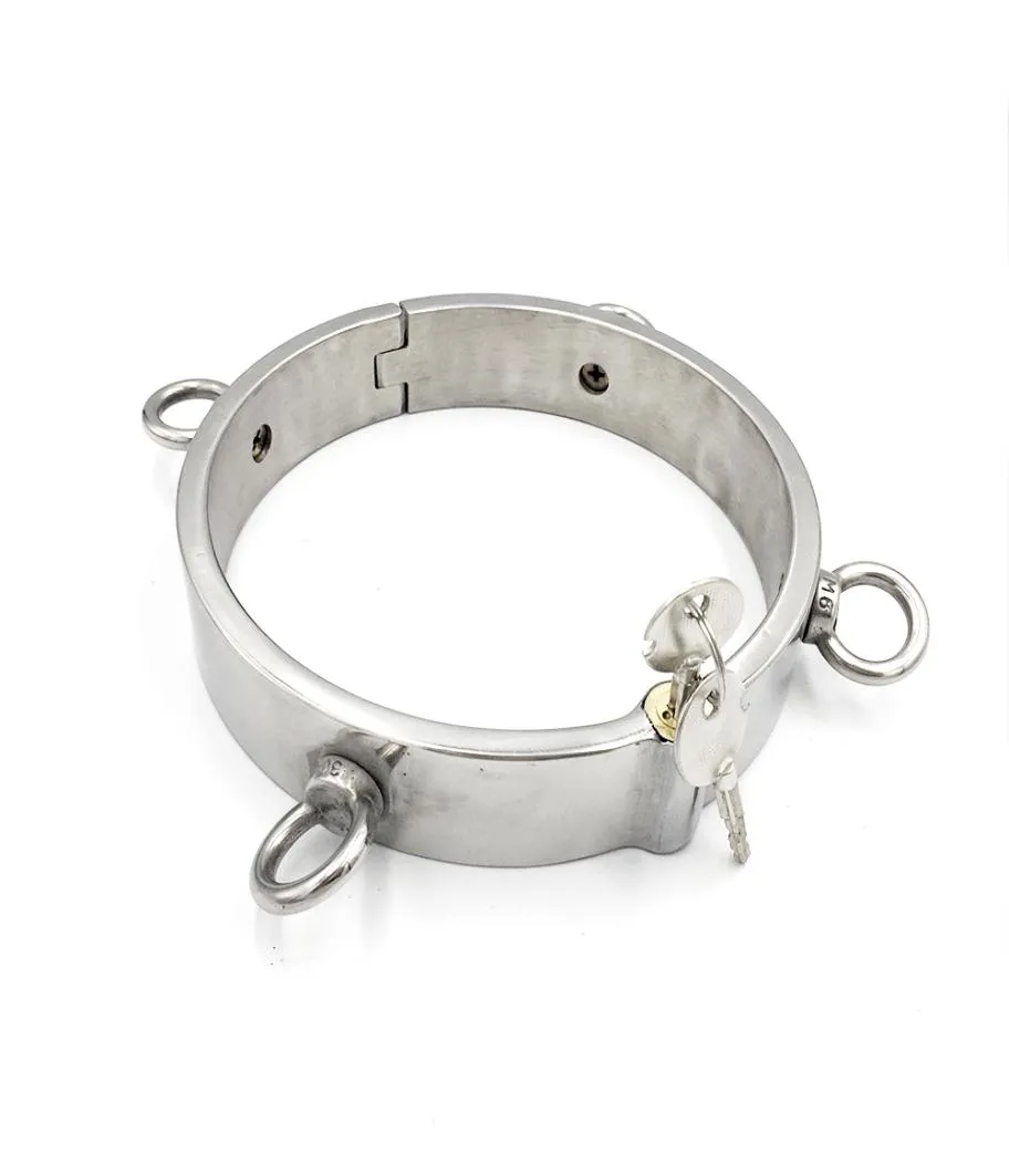 Exquisite 3CM High Stainless Steel Slave Neck Ring Collar Necklet With 4 Ring Adult Restraint Bondage Bdsm Sex Toy For Male Female3231267