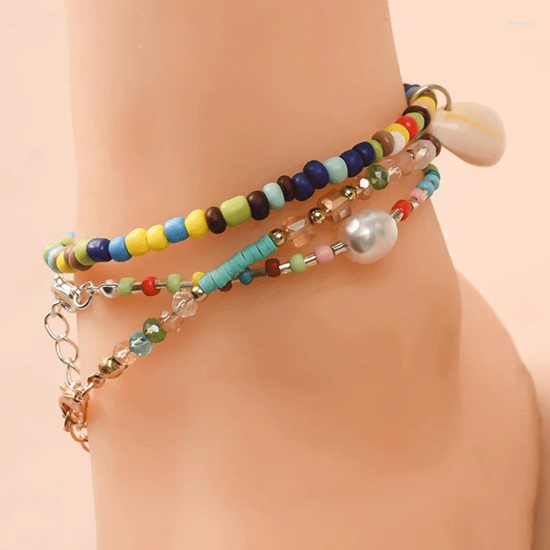 Bracelets de cheville 3 pièces/ensemble 2024 été bohème coloré perlé pour femmes plage cheville bracelet pied jambe bijoux