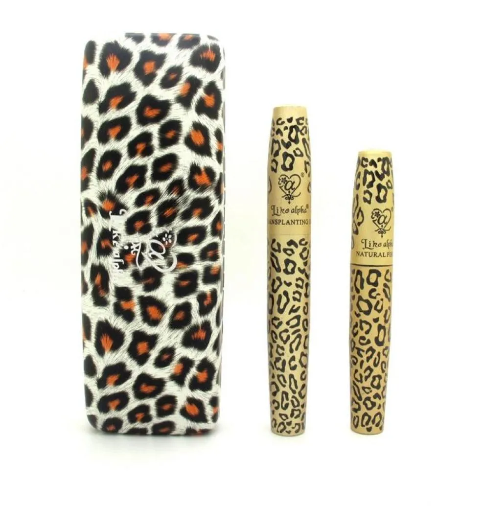 Love Alpha 3D Fiber Mascara Curling Thick Makeup Langlebige wasserdichte Wimpern MASCARA Transplanting Gel Set Leopard Case3309156