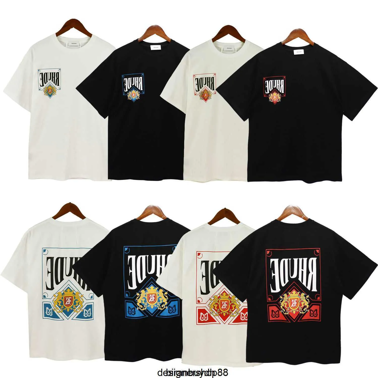 Rhode High Street Fashion Brand Rhude Nieuwe Speelkaart Letter Print Zomer Loszittende Heren en Dames Paar T-shirt met korte mouwen