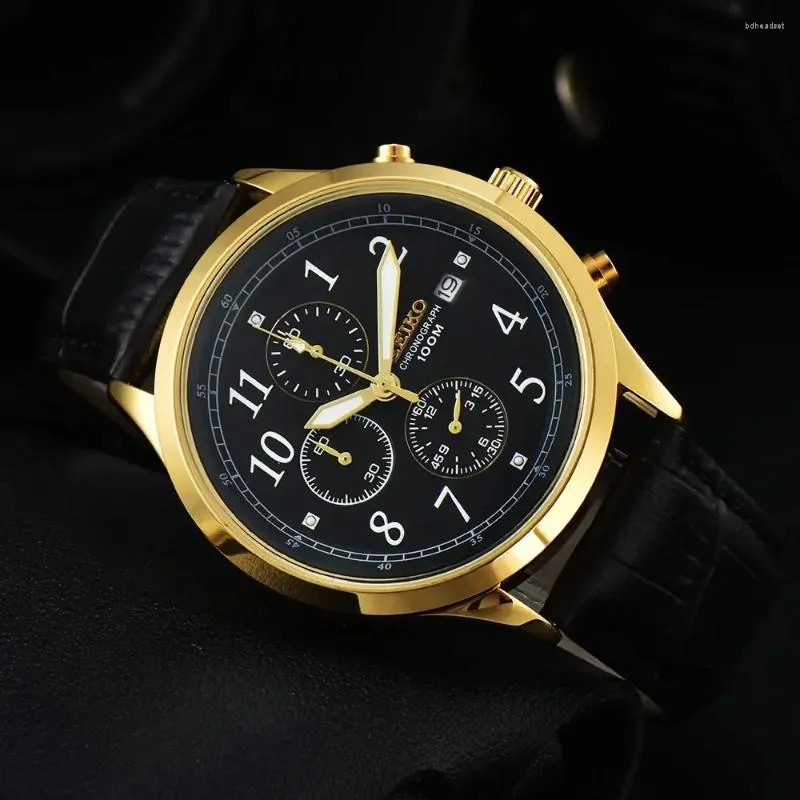 Armbanduhren Business Quarzuhr Männer Verschiedene Farben verfügbar Automatisches Datum Lederarmband Multifunktionsmode Männliche Uhr
