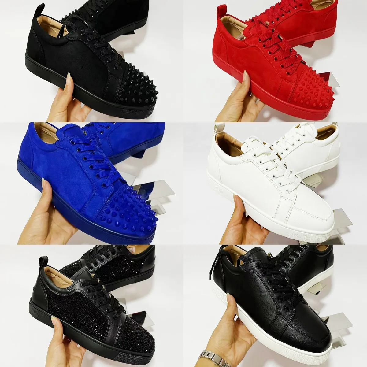 2024 Designer de luxe Chaussures Casual à vendre Semelle rouge Low Tops Flat Spikes Appartements Noir Bleu Daim Argent Diamant Hommes Femmes Bal De Mariage Baskets