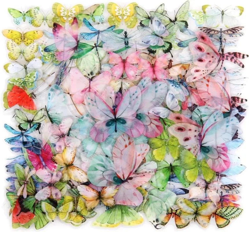 Cadeauverpakking vlinder- en libel-stickerset 4-packs Kleurrijke PET-decoratieve vleugelsstickers voor plakboek - 160 stuks