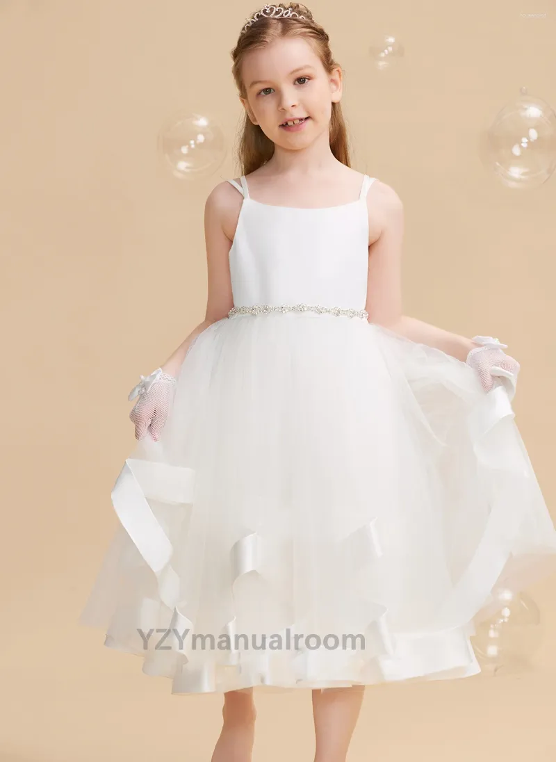 Girl Dresses Wedding Party DressesFlower A-line Square Tea-Length Satin/Tulle Flower Dress Birthday Fairy