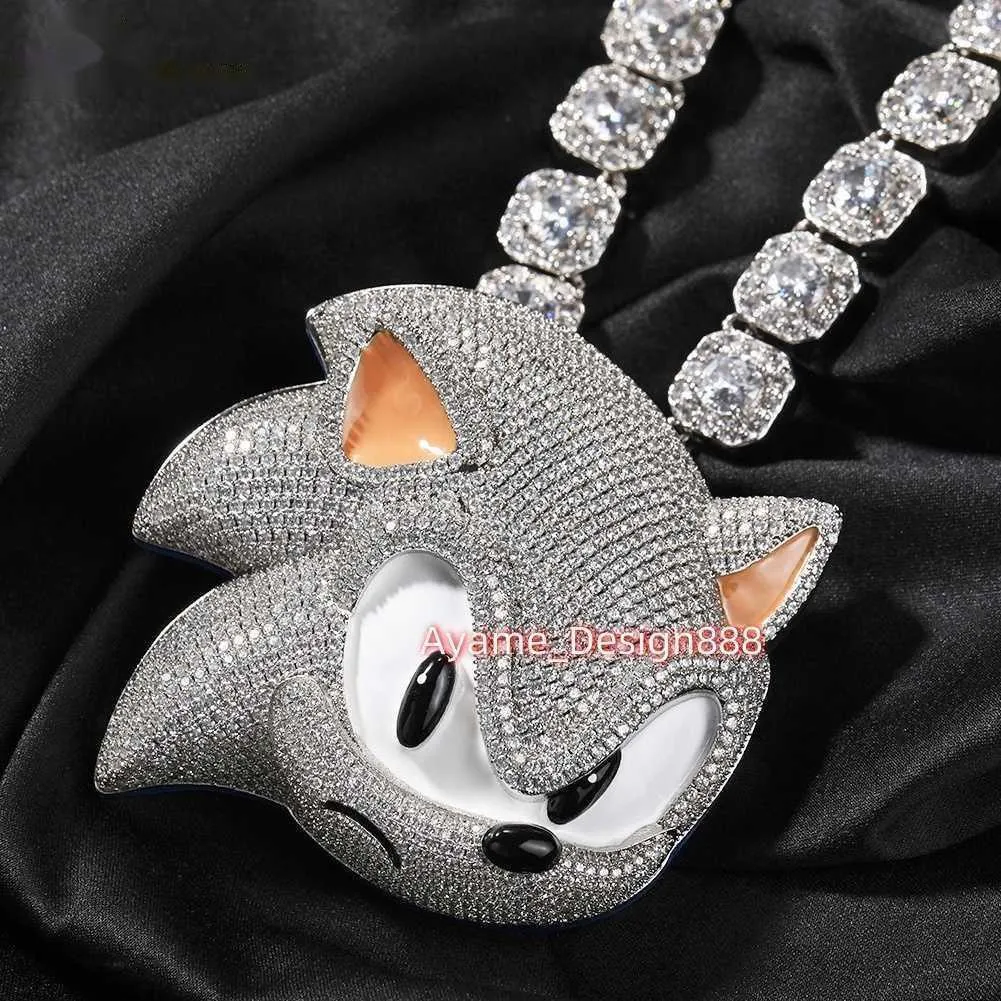 Hip Hop New Arrival Full VVS Moissanite Diamond Cartoon Design Sonic Head Mosanite Pendant Necklace Unisex Iced out Pendant Chain Necklaces pass diamond tester