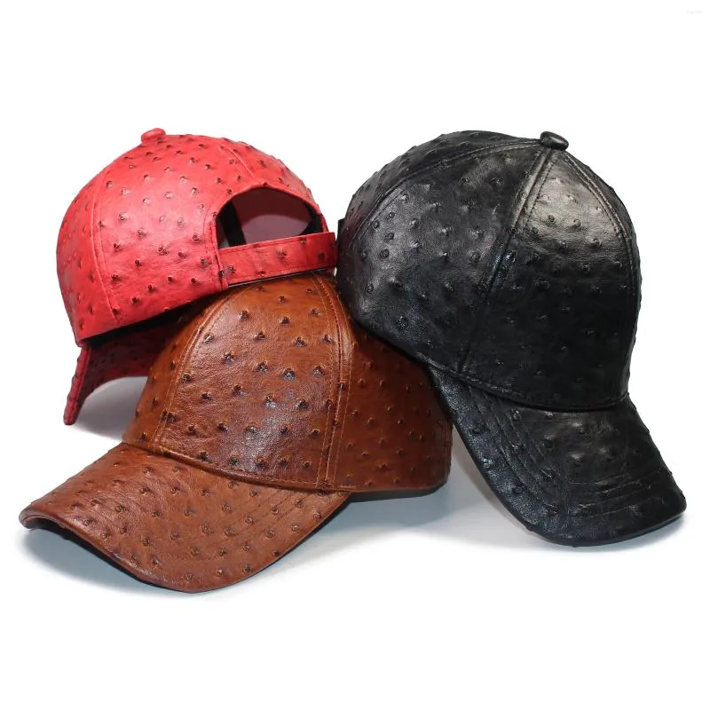 Bonés de bola Premium Avestruz PU Classic Unisex Basebal Cap para homens e mulheres Adiustable Strapback Hat
