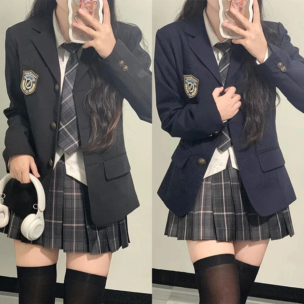 Uniformes scolaires japonais pour fille automne hiver multicolore Long Blazer ensembles jupe plissée JK marin cravate Anime Cos Costume 240226