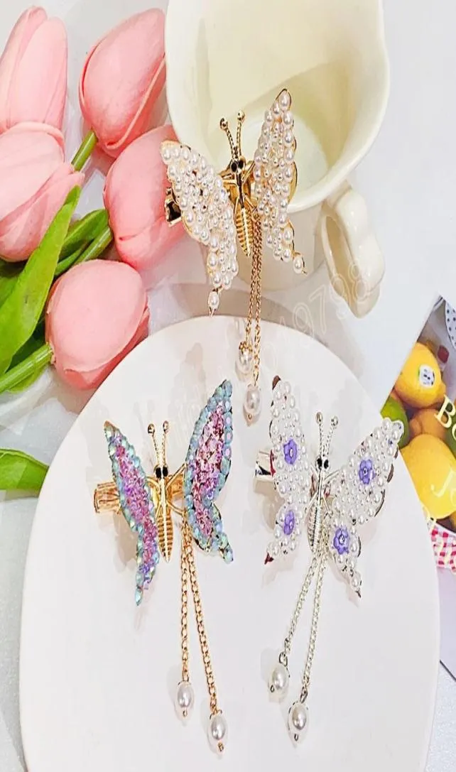 Girls Vintage Pearl Rhinestone Barrettes Simulation Butterfly Tassel Hair Clips Elegant Hairpin Fashion Hair Accessories3707945