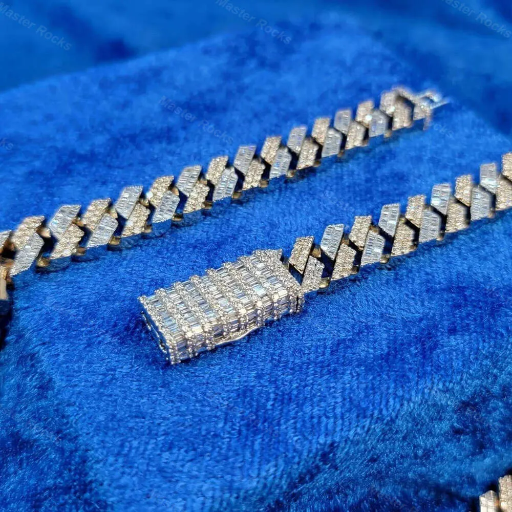 ICED Out 925 Silber Kubaner Halskette Zwei -Ton -Farben VVS Moissanit 17mm Baguette Miami Cuban Kette Halskette