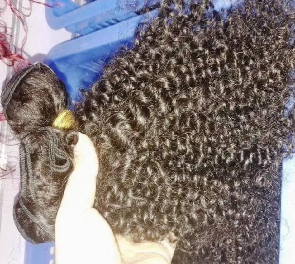 Todo kinky encaracolado natural brasileiro peruano indiano tecer cabelo humano 10pcslot máquina tramas 100gpc grande 31730988929646