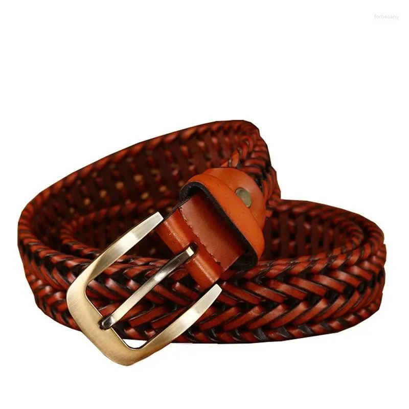 Belts Men Hand Woven Belt Cowhide Leisure Fashion Alloy Buckle Jeans With Black Coffee Light Brown Color Matching