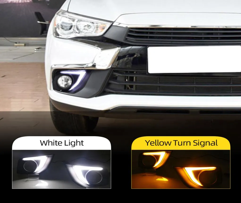 2Pcs LED Daytime Running Lights For Mitsubishi Outlander Sport ASX RVR 2016 2017 2018 2019 DRL Fog lamp cover with yellow signal3944264