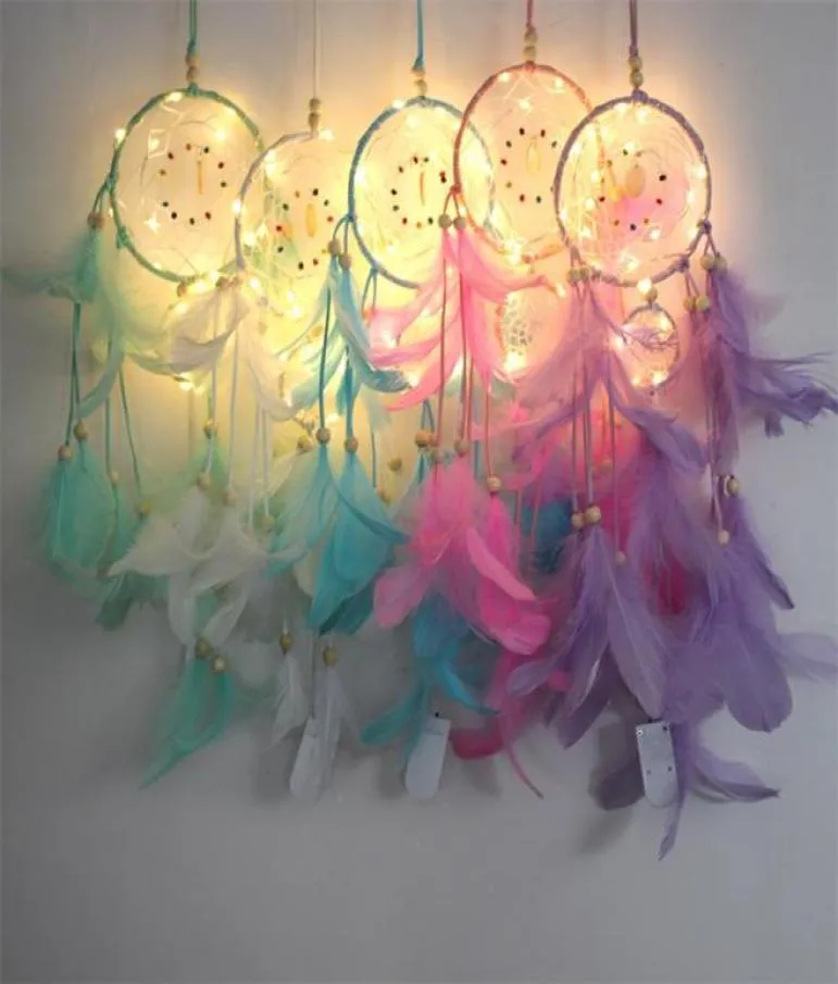 LED LIGHT DREAM CATCHER 두 반지 깃털 드림 캐처 바람 차임 장식 벽 교수형 멀티 컬러 12ms J28185767