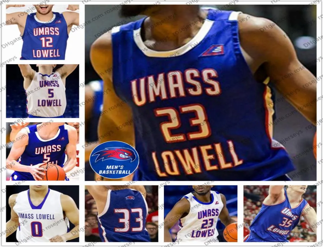 Custom 2020 UMass Lowell River Hawks Basketball 23 Christian Lutete 11 Obadiah Noel 5 Connor Withers 12 Josh Gantz Men Youth Kid 7354242