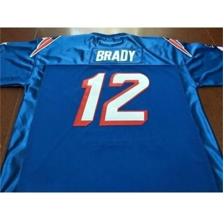 SirRare Men BRADY Jogo Desgastado Equipe Emitido Branco AZUL Real Bordado College Jersey tamanho s4XL ou personalizado qualquer nome ou número jersey2764007