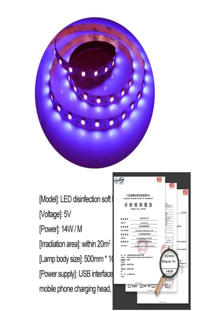 2sts Germicidal Desinfection Light Bar Bactericidal Lamp Ozone Sterilizer Mites Light Strips Lamp 5V UV LED Strip Light UVC för HO9007242