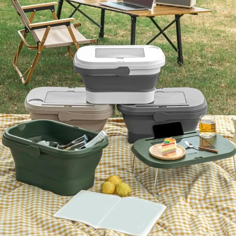 Mobília de acampamento cesta de armazenamento dobrável com mesa de tampa para piquenique frutas equipamentos de acampamento ao ar livre acessórios suprimentos cozinha