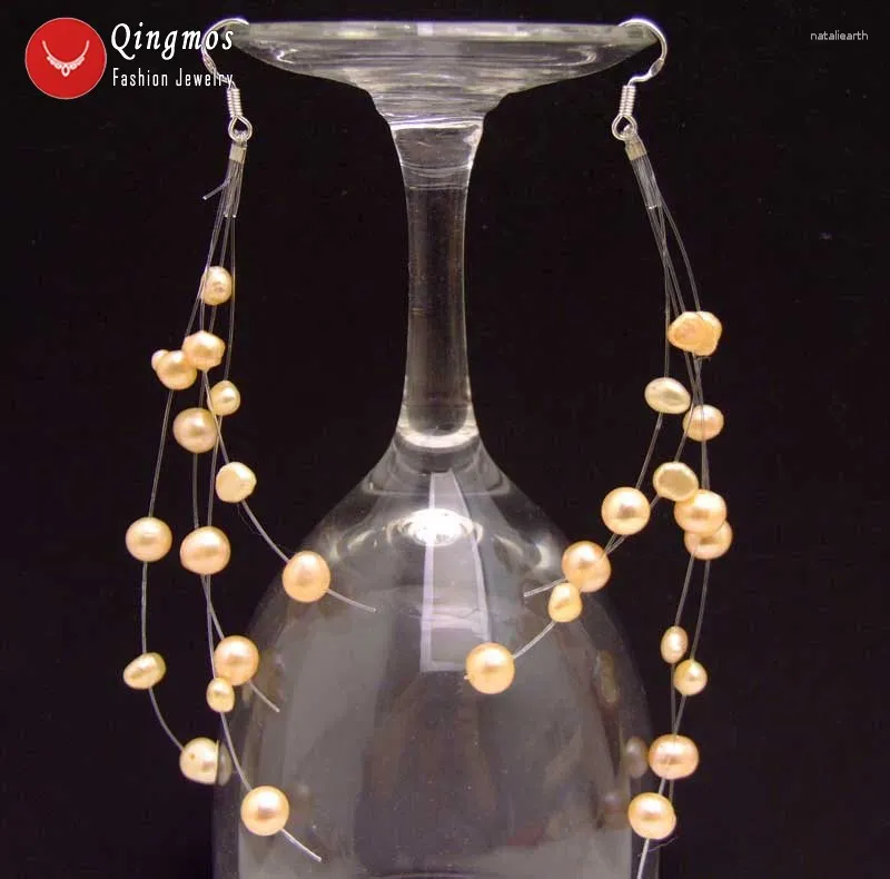 Boucles d'oreilles Qingmos 4-7mm BAROQUE naturel d'eau douce rose perle boucle d'oreille pour les femmes avec étoile balancent 4.5 "bijoux