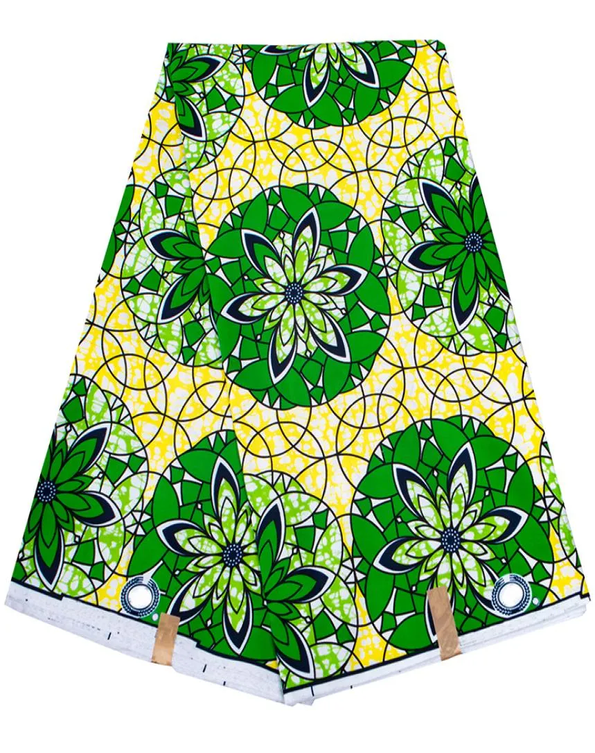 Afrikanischer Stoff mit grünen Blumen, hochwertig, 100 % Polyester, garantiert echtes Wachs, Ankara-Stoff, Material zum Nähen von Kleidung3883114