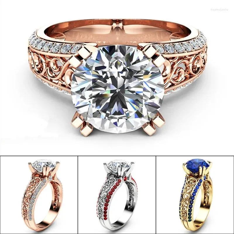 Cluster-Ringe Hoyon 2024 Trend 14 Karat Roségold Farbe Nachahmung 1 Moissan Ring für Frauen Champagner Blau Edelstein 925 Splitter Schmuck