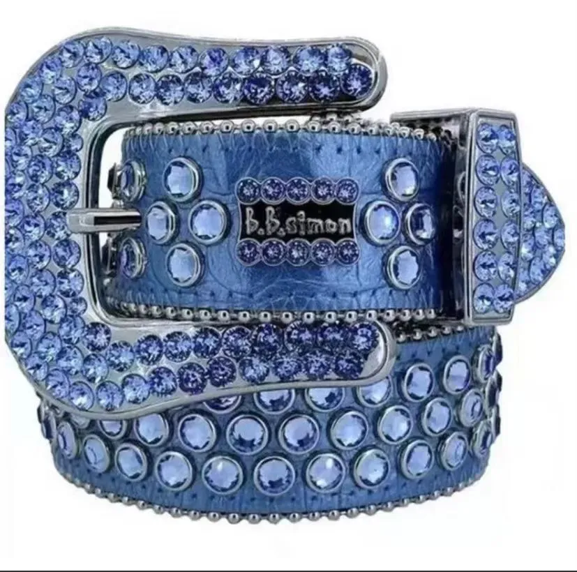 Designer Belt B i b i Simon Belts for Men Women Shiny Diamond Belt High quality soft artificial leather durable Multicolour with Bling Rhinestones