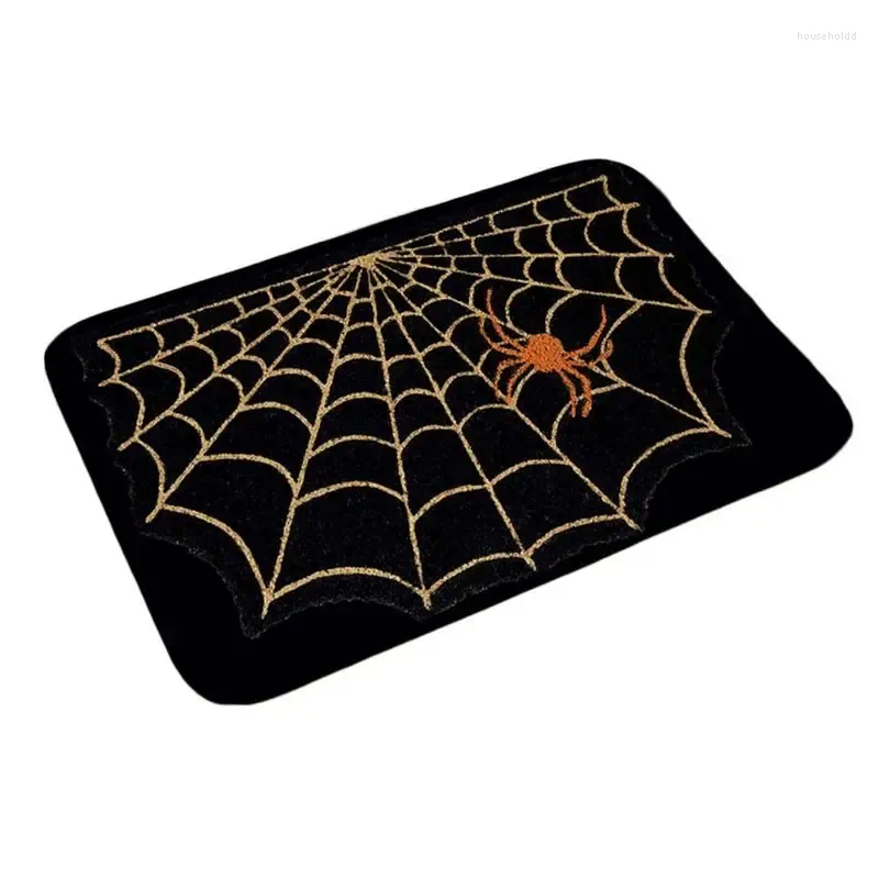 Tapis Halloween Tapis de salle de bain Tapis de porte en toile d'araignée Tapis de sol décoratif de vacances avant extérieur pour escaliers de porche