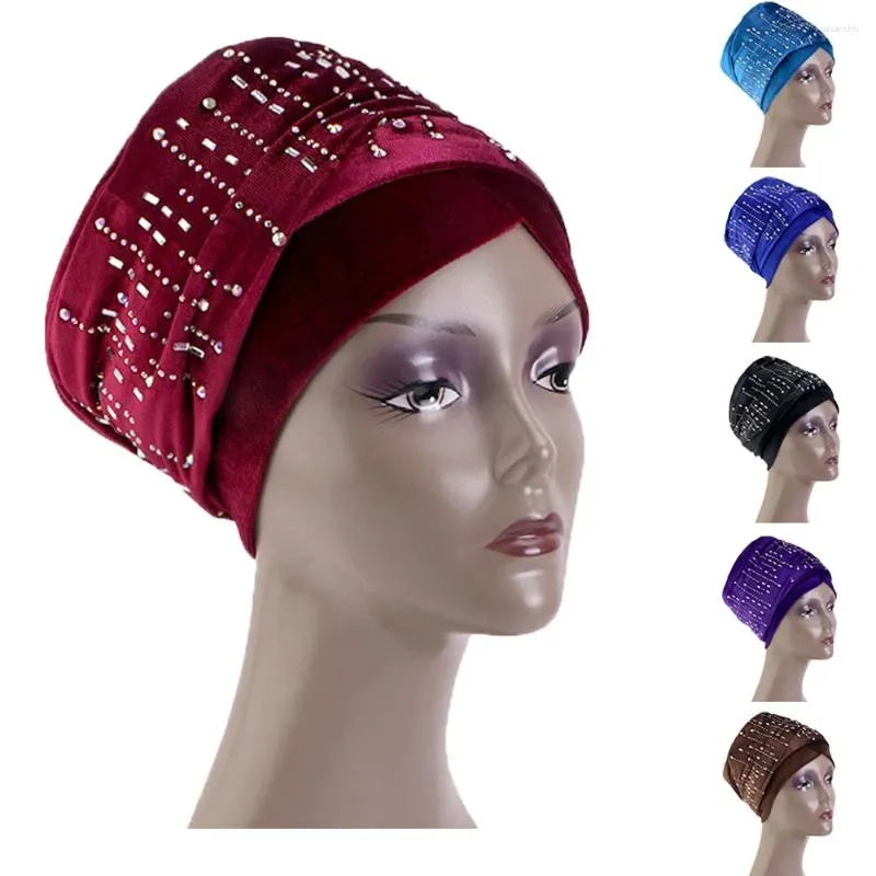 Ethnic Clothing Luxury Velvet Diamond Muslim Women Hijabs Hat African Long Tail Scarf Inner Islam Turban Cap Headscarf Headwrap Hair