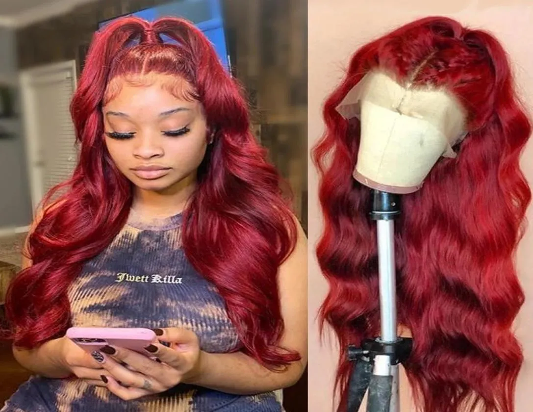 Fashion Redblondeblack Body Wave Wigs Human Hair 150 Pre Plucked With Babyhair Synthetic Lace Front Wig5461627