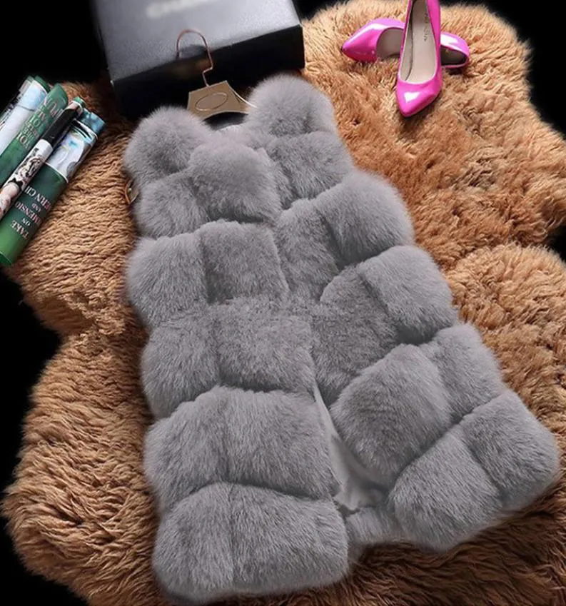 Ftlzz Winter Women Faux Furtats Nowe ciepłe szczupłe bez rękawów Faux Fut Fur Kamizelki swobodna kurtka Kobieta elegancka czarna biała casaco 201022137373