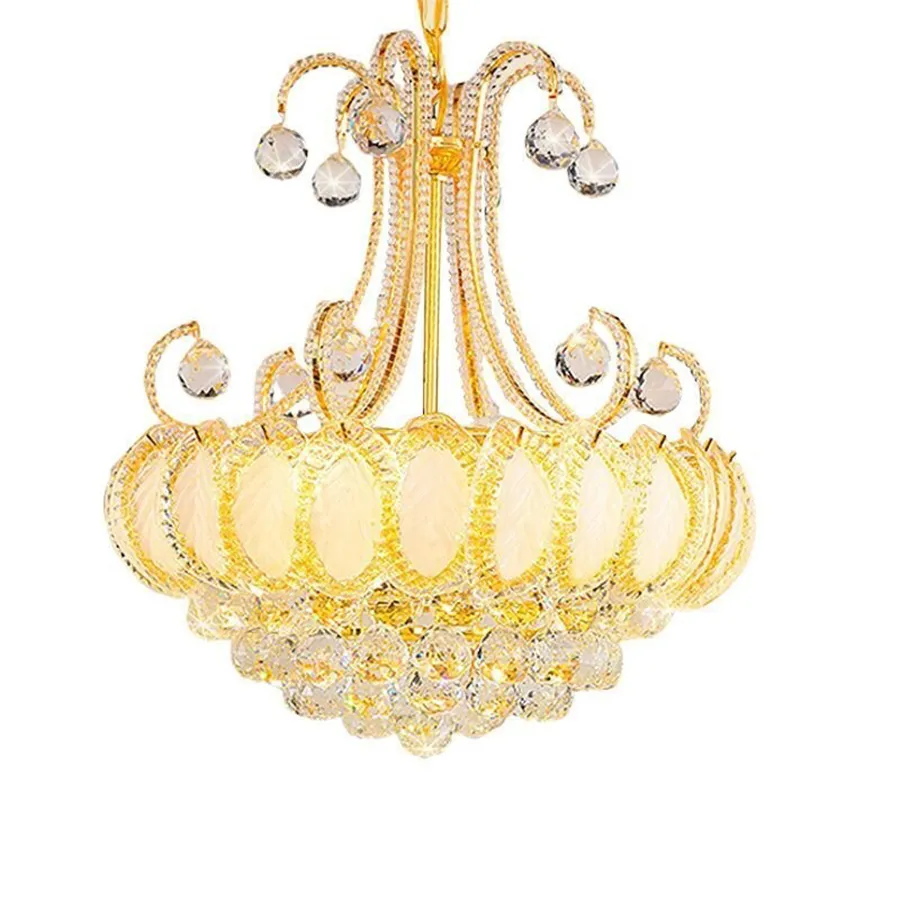 Luxury Vintage K9 Crystal Chandelier Traditionell guldkronkrona Belysning hängande lampor för hotellets vardagsrum