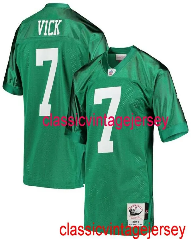 Zszywane mężczyźni Młodzież Michael Vick Mitchell Ness Green 2010 Jersey Hafdery Niestandardowy numer nazwy xs5xl 6xl7936211