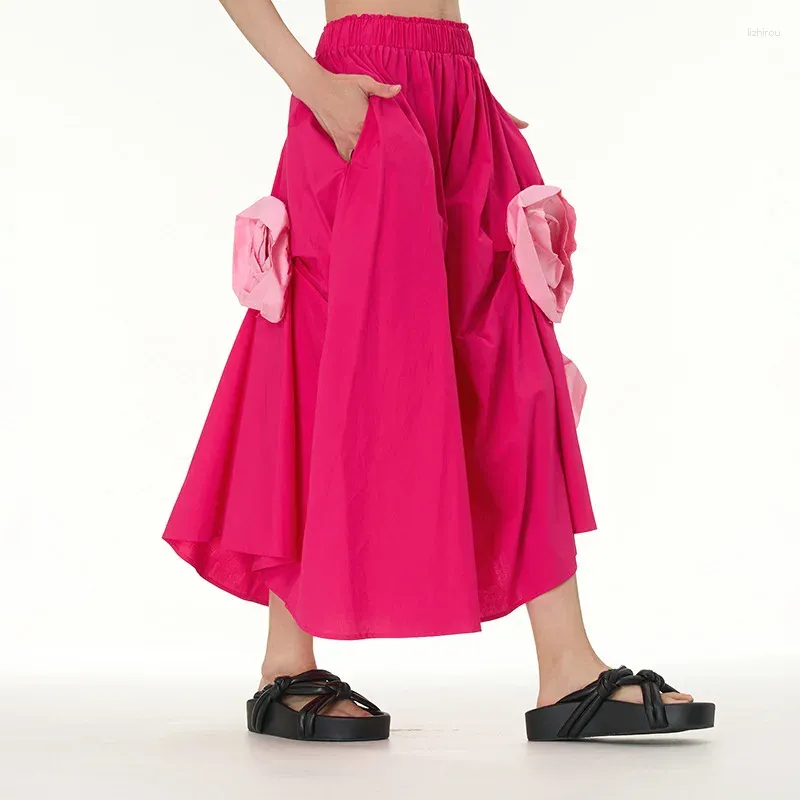 Jupes 2024 Été Femmes Stéréoscopique Fleur Décoration Longue Surdimensionnée Lâche Irrégulière Coton Streetwear