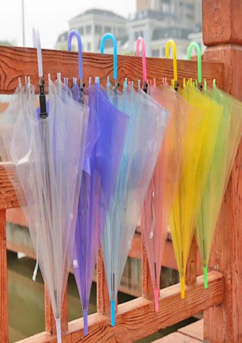 150st Transparenta paraplyer Clear PVC Paraplyer Lång handtag 6 färger SN63611393764