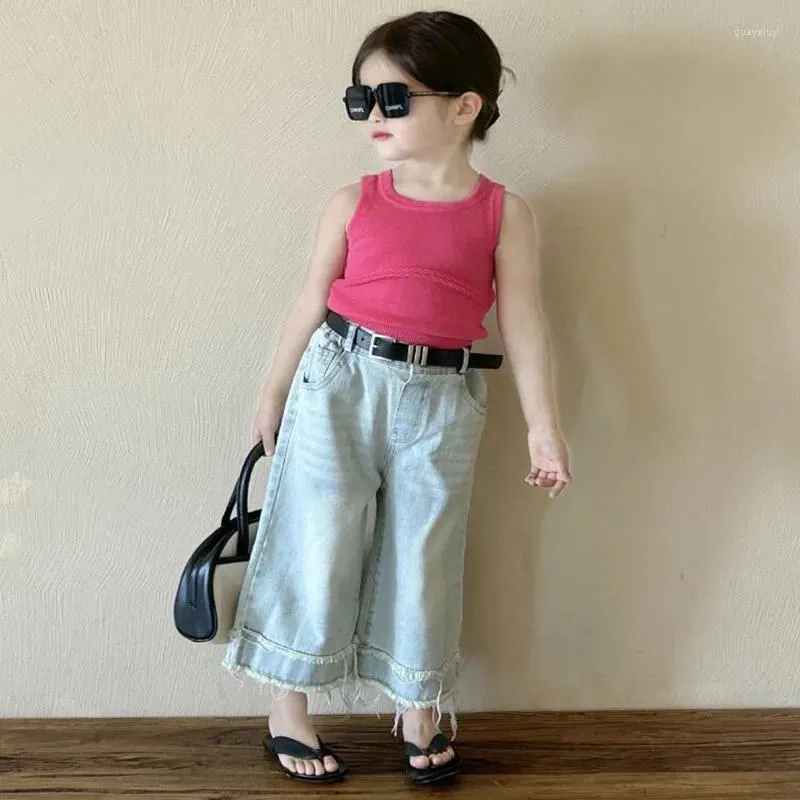 Byxor 2024 Stlye Girls Denim Pants Cotton Spring Good Quality Fashion Kids Long 2-8T WW223