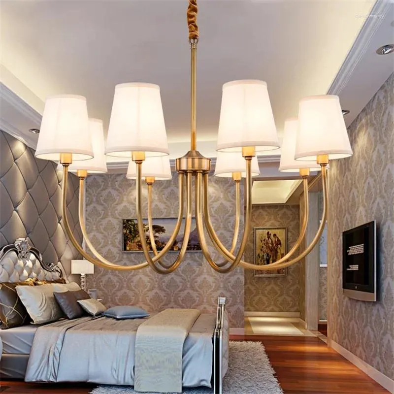 Żyrandole nowoczesne pełne brązowe miedziane żyrandol do sypialni kuchenna salon tkanina wisząca oświetlenie domowe domowe