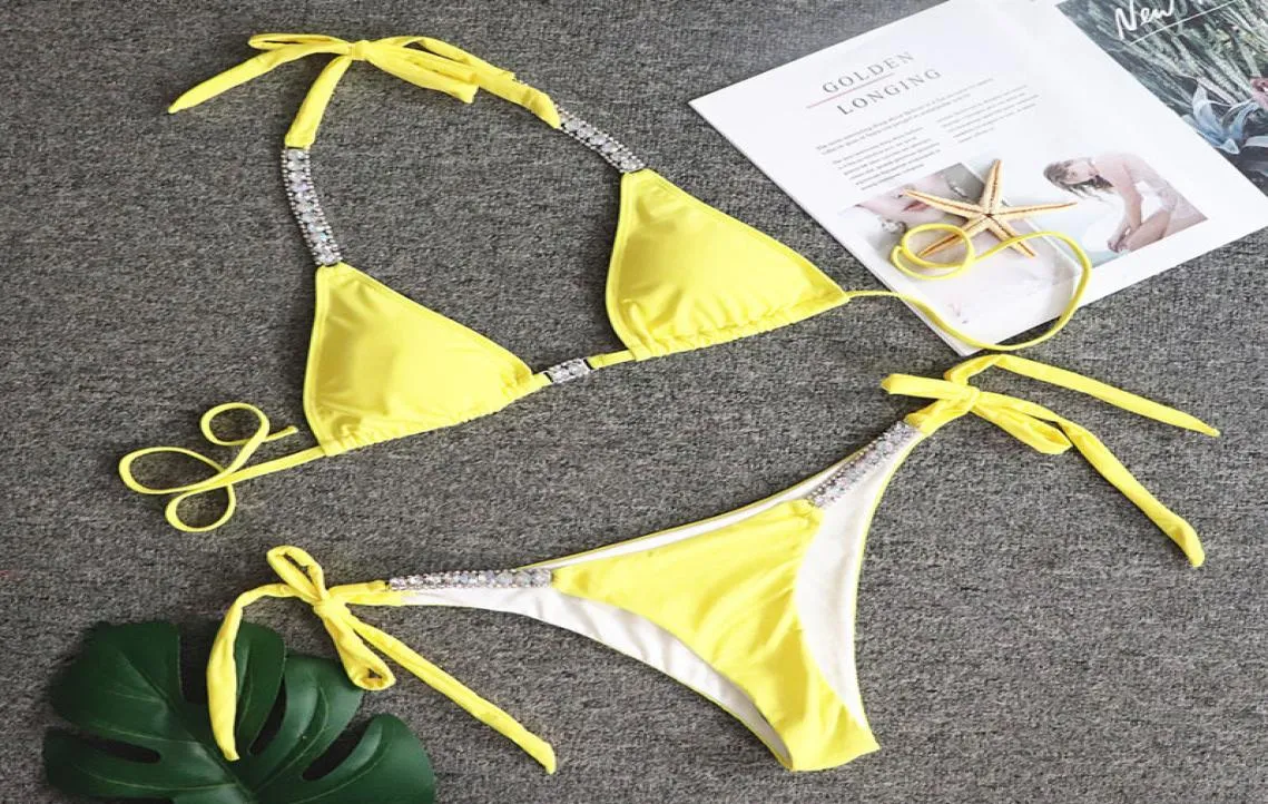 Лимонно-желтый купальник с разрезом, коралловый бандаж, сексуальные купальники 2020, женский купальник, комплект бикини, неоновый Mujer, купальный костюм из 2 предметов3405790