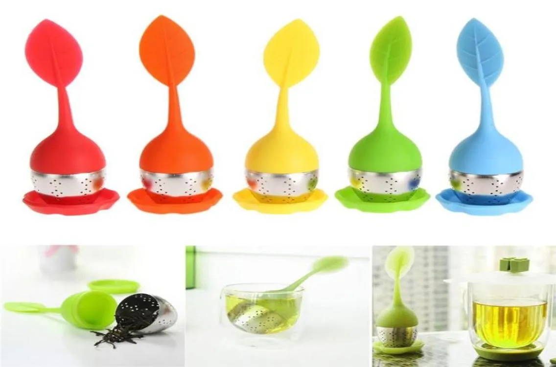 8 colori Sweet Leaf infusore per tè in silicone filtro riutilizzabile con vassoio antigoccia Novità bustina di tè infusori di filtro per spezie alle erbe c4732338707