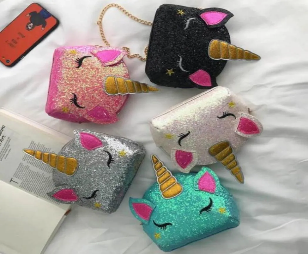 5 stili Borse a tracolla a catena con unicorno Paillettes bling Borsa a tracolla per cartoni animati Borsa a tracolla per bambini Borsa per monete regalo per bomboniere BY13689841633