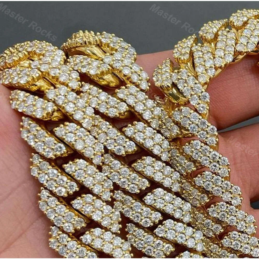 Faignement en gros de bijoux pour hommes femmes 15 mm S925 VVS D Color Moissanite Iced Out Cuban Chain