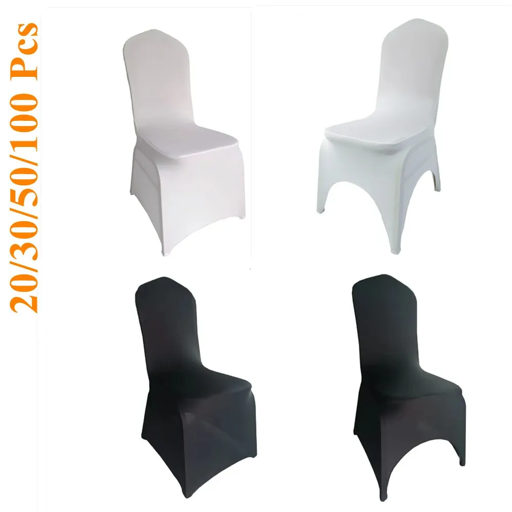 Couleur Blanc Noir203050100pcs Housse de chaise en arc de mariage en polyester extensible universel en spandex pour la décoration de banquet el 240228