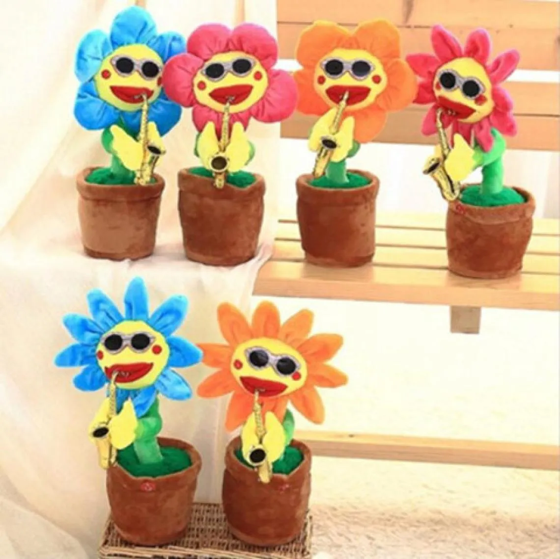 Electric Sunflowers Toy Bluetooth Connection Musical Enchanting Simulation Flower Dancing Singing Plush Toys Party Noise Maker LXL6675836