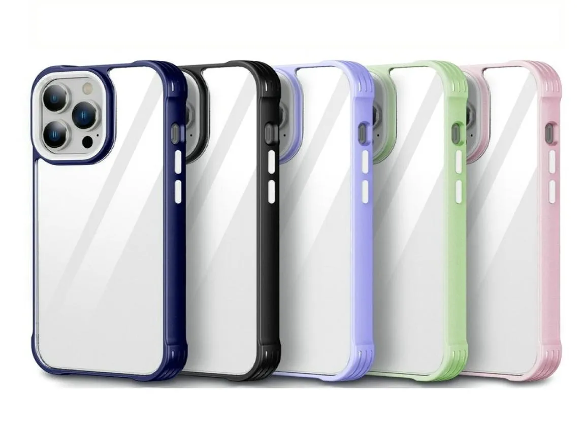 Bordered Color Matte Clear Hard PC Shockproof Phone Cases for iPhone 14 13 12 Mini 11 Pro Max XS X XR 6 7 8 Plus Four Corners Case2616316