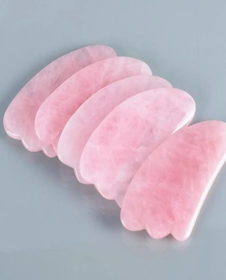 Rose Quartz Gua Sha Board Pink Jade Stone Body Ansikte Eye Scraping Plate Acupuncture Relaxation Health Care2454208