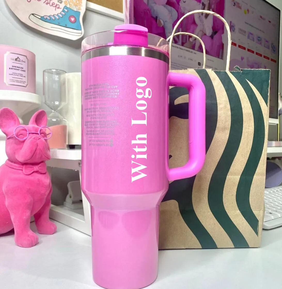 Winter Cosmo Pink Cobranded Red Holiday 1:1 With Logo 40oz Quencher H2.0 Stainless Steel Tumblers Cups With Handle Lid and Straw Travel Car Mugs Water Bottles 0303