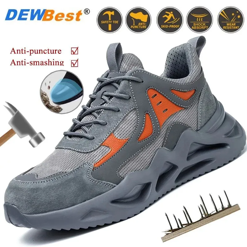 Mens Anti-Smash Anti-Stabbing European Standard Steel-Toe Safety Shoes Protective Anti-Smash Breattable Soft-Soled Work Shoes 240220