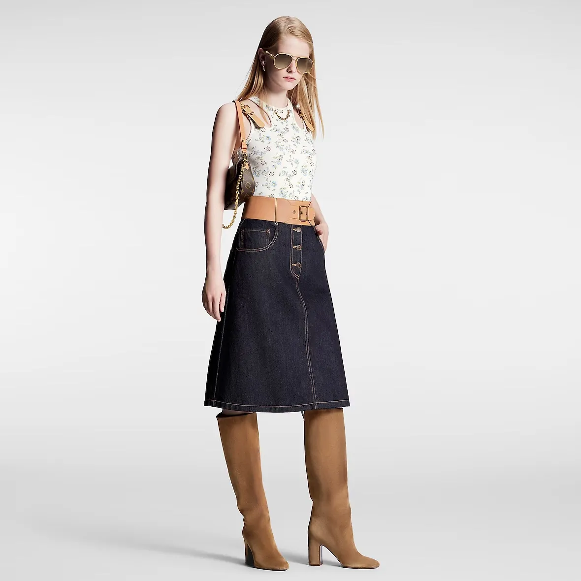 Denim Skirt Polo Shirt And Skirt Outfit Denim Pleated Mini Skirt