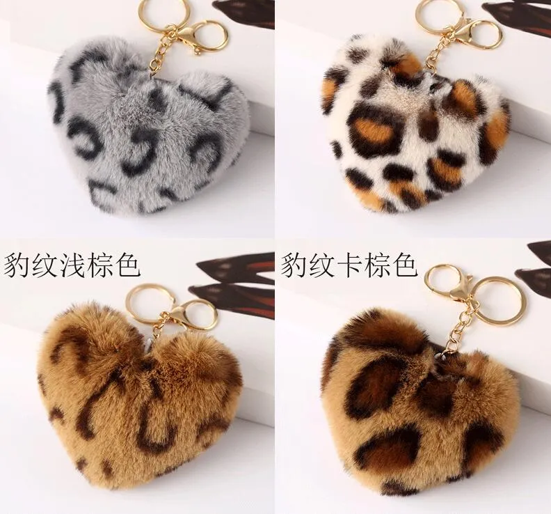 Faux Rabbit Fur Ball Ball Ball Bland Pompom Lopard Pluszowe serce klęską POM POM okrągłe kulki TRINKET WASKA KLUCZOWA