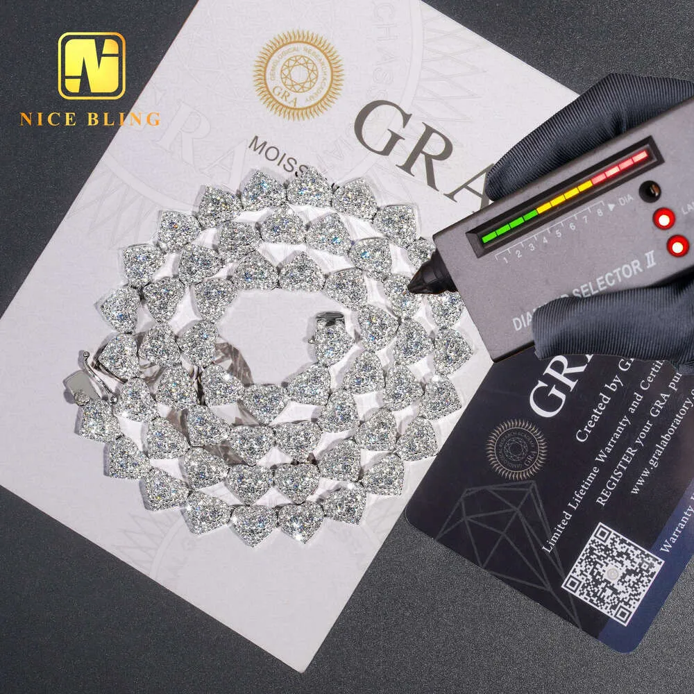 Moissanite Cluster Catena da tennis Collana in argento 925 di moda Hiphop 8mm Collane da tennis con diamanti a forma di cuore per uomo Donna