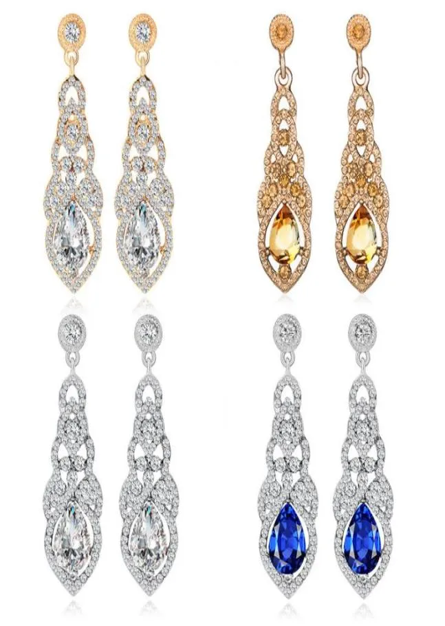 Boucles d'oreilles de mariage de luxe en strass, boucles d'oreilles goutte d'eau en cristal scintillant pour femmes, bijoux de fête de mariage 8222920